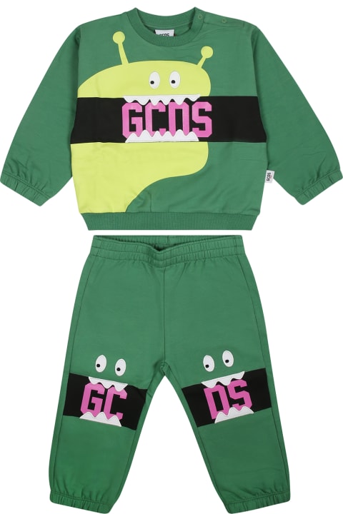 Bottoms for Baby Girls GCDS Mini Completo Verde Per Neonato Con Mostro E Logo