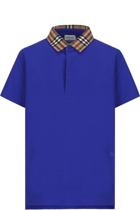 Topwear for Boys Burberry Check-collar Short Sleeved Polo Shirt
