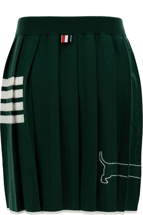 Thom Browne for Women Thom Browne Green Pleated Mini-skirt With Dachshund Print And 4 Bar Detail In Wool Woman