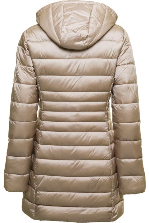 Reese Beige Quilted Nylon Long Ecological Down Jacket  Save The Duck Woman