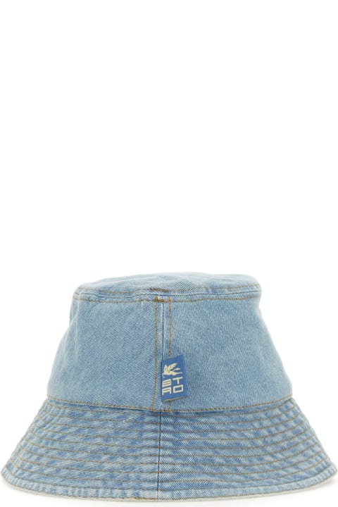 Hats for Women Etro Denim Bucket Hat With Embroidery