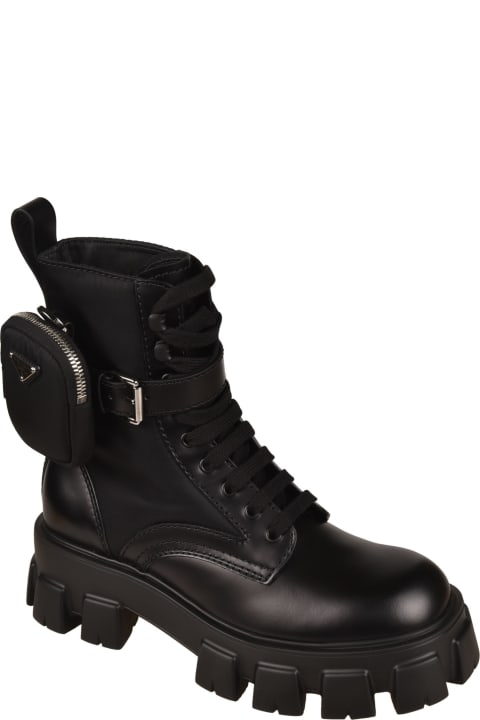 Cult Shoes for Men Prada Strapped Pouch Combat Boots