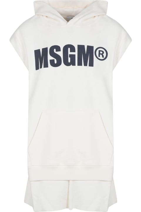 Fashion for Girls MSGM Ivory Dress For Girl With Logo