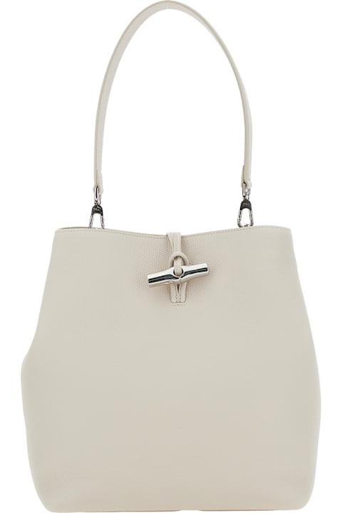 Longchamp Shoulder Bags for Women Longchamp 'le Roseau' White Shoulder Bag With T-bar Closure In Hammered Leather Woman