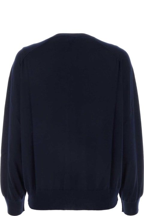 Sweaters for Women Bottega Veneta Navy Blue Stretch Linen Blend Cardigan
