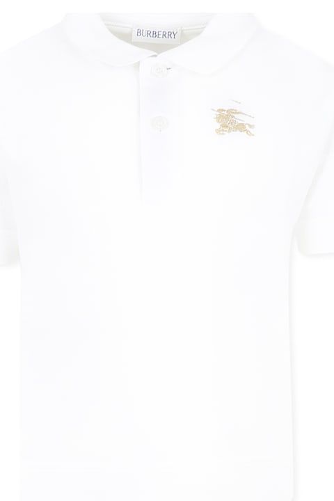 Topwear for Boys Burberry White Polo Shirt For Boy With Beige Embroidered Logo