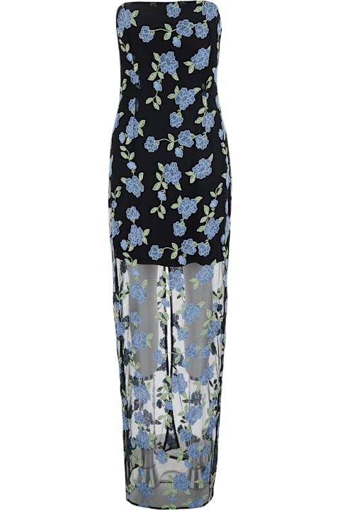 Fashion for Women Rotate by Birger Christensen Long Dress With All-over Floral Motif And Semi Sheer Lower Part In Tech Fabric