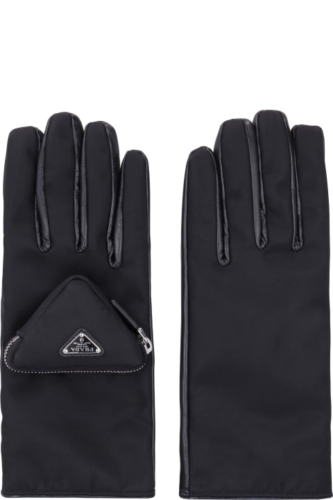Re-nylon And Nappa Leather Gloves With Pouch