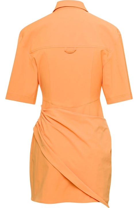 Orange Mini Shirt Dress La Robe Camisa In Cotton Blend Woman
