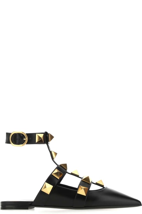 Sandals for Women Valentino Garavani Black Leather Roman Stud Slippers