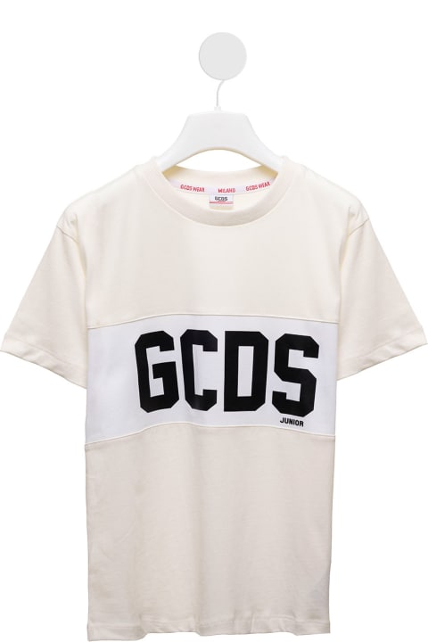 Gcds Kids Boy's White Cotton T-shirt With Logo Print