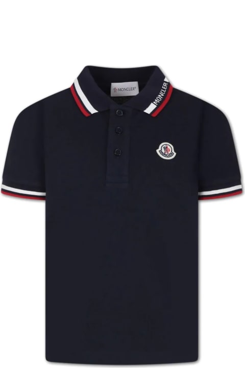 Moncler for Kids Moncler Blue Polo Shirt With Tricolour Finish