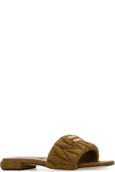 Miu Miu Sandals for Women Miu Miu Olive Green Suede Slippers
