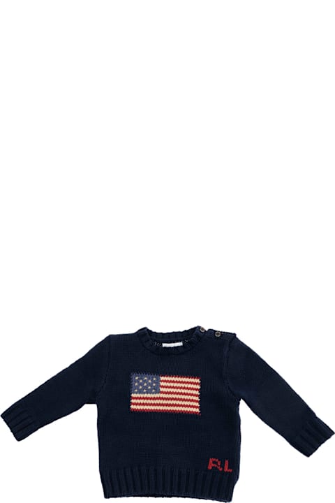 Polo Ralph Lauren T-Shirts & Polo Shirts for Women Polo Ralph Lauren Blue Crewneck Sweater With Embroidery On The Front And Button Closure On The Sleeve In Cotton Baby