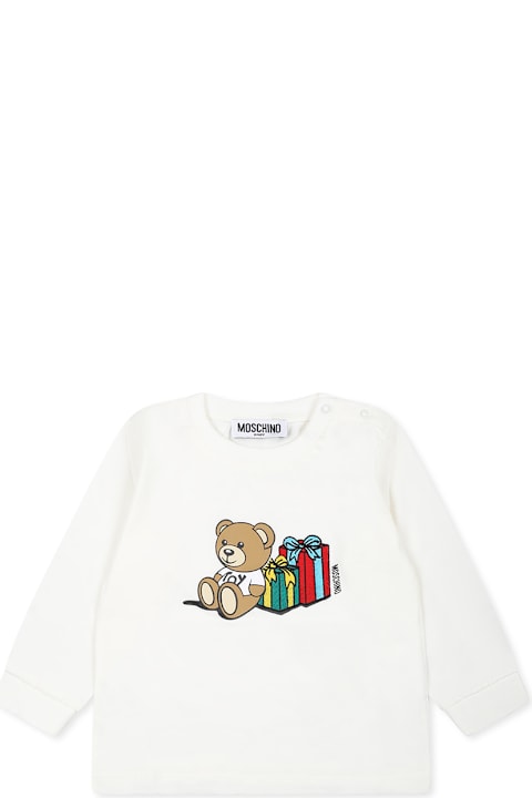 Moschino T-Shirts & Polo Shirts for Baby Girls Moschino White T-shirt For Babykids With Teddy Bear