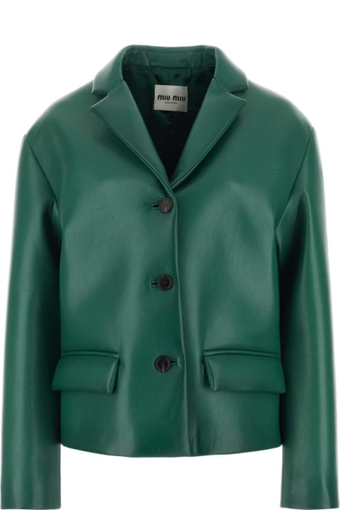 Miu Miu Coats & Jackets for Women Miu Miu Emerald Green Nappa Leather Jacket
