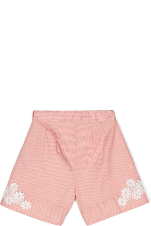 Simonetta Bottoms for Girls Simonetta Pink Lamé Striped Shorts With Lace
