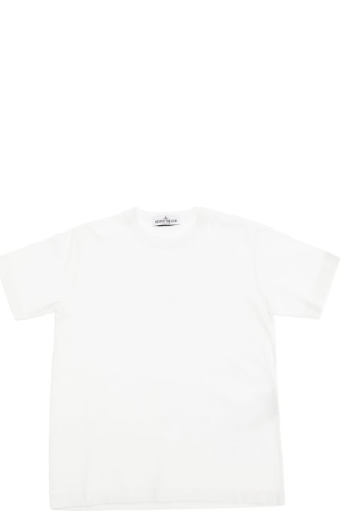 أدوات منزلية Stone Island Junior White Crewneck T-shirt With Logo Embroidery In Cotton Boy
