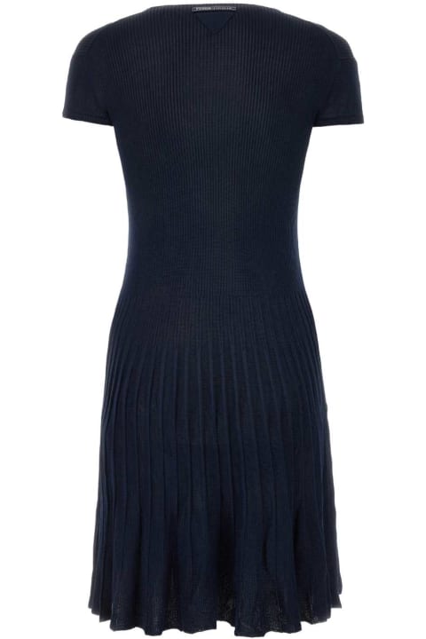 Prada فساتين لـ السيدات Prada Midnight Blue Silk Blend Dress