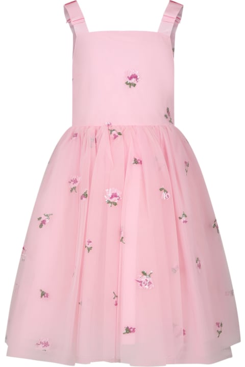 Simonetta for Kids Simonetta Pink Dress For Girl With Flowers