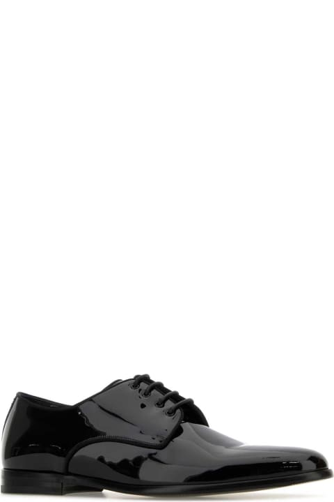 آخر صيحات الموضة من القسم الرجالي Dolce & Gabbana Black Leather Raffaello Lace-up Shoes