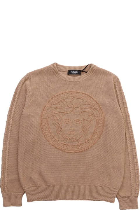 Sweaters & Sweatshirts for Boys Versace Beige Sweater With Medusa Logo
