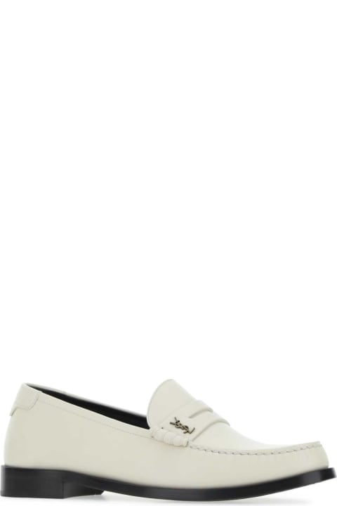 Saint Laurent Shoes for Men Saint Laurent Chalk Leather Monogram Loafers