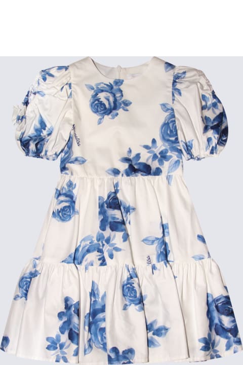 ガールズ ジャンプスーツ Monnalisa White And Blue Cotton Dress