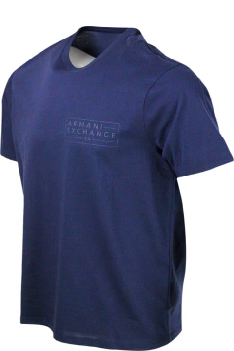 Armani Collezioni Topwear for Men Armani Collezioni Crew-neck, Short-sleeved T-shirt In Soft Cotton With Tone-on-tone Logo On The Chest