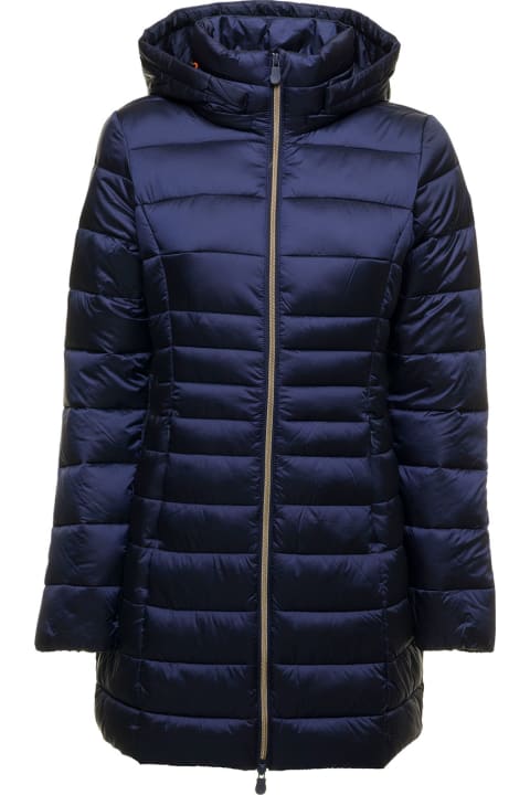 Reese Blue Quilted Nylon Long Ecological Down Jacket  Save The Duck Woman
