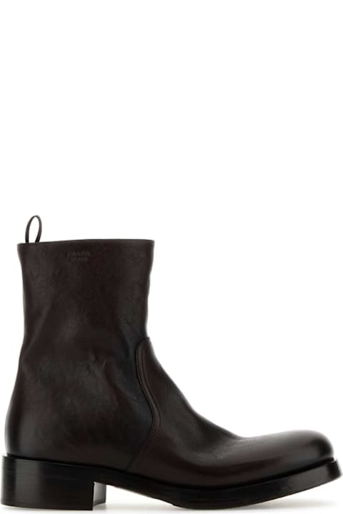 Prada Dark Brown Leather Ankle Boots