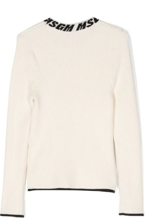 Fashion for Women MSGM Cream Ribbed Sweater With Logo On Neck
