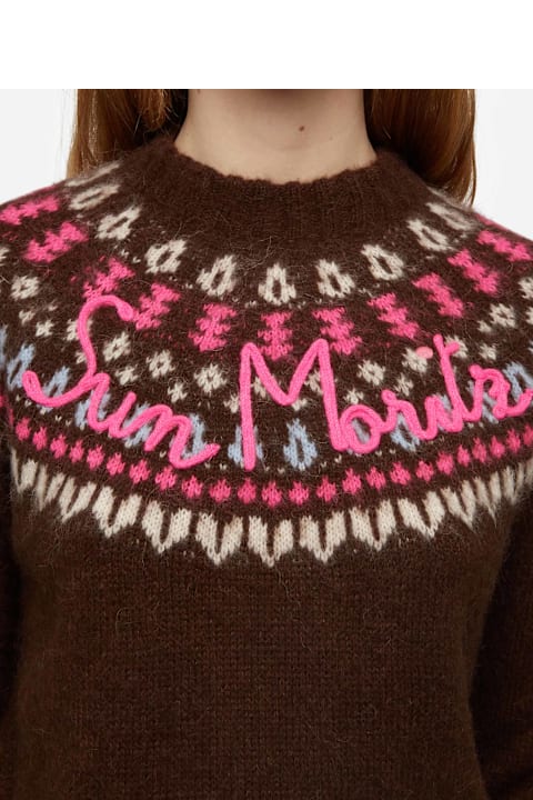 Homeware MC2 Saint Barth Brown Sweater Queen Nordic Soft With Fair Isle Jacquard And Sun Moritz Embroidery
