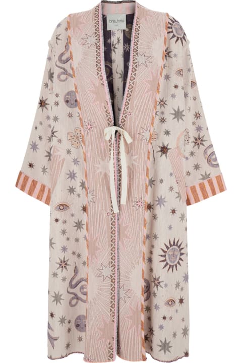 ウィメンズ Forte_Forteのニットウェア Forte_Forte Pink Robe Coat With Love Alchemy Embroideries And Print In Cotton Blend Woman