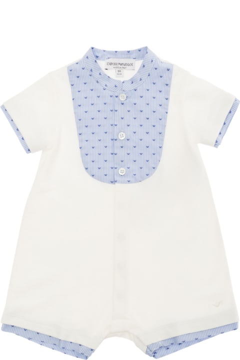 Fashion for Baby Girls Emporio Armani Light Blue And White Onesie With Stripe And Logo Motif In Cotton Baby