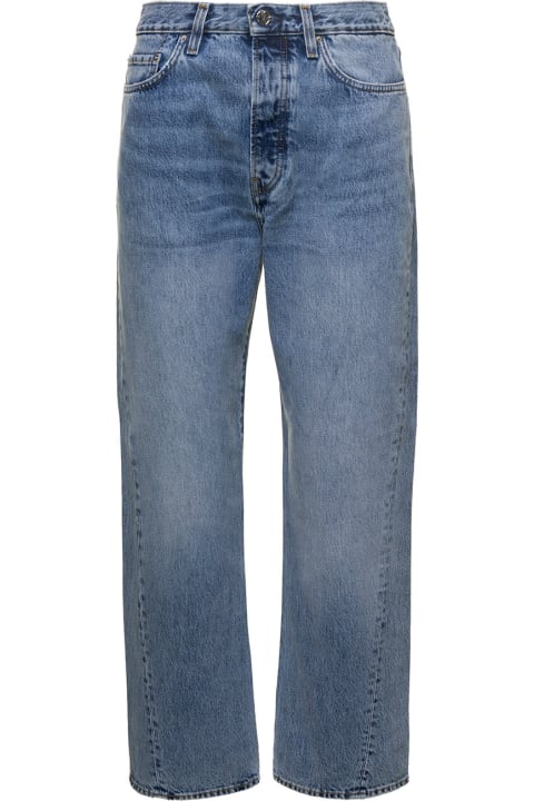 Totême for Women Totême Light Blue Straight Five-pockets Jeans With Logo Patch In Cotton Denim Woman