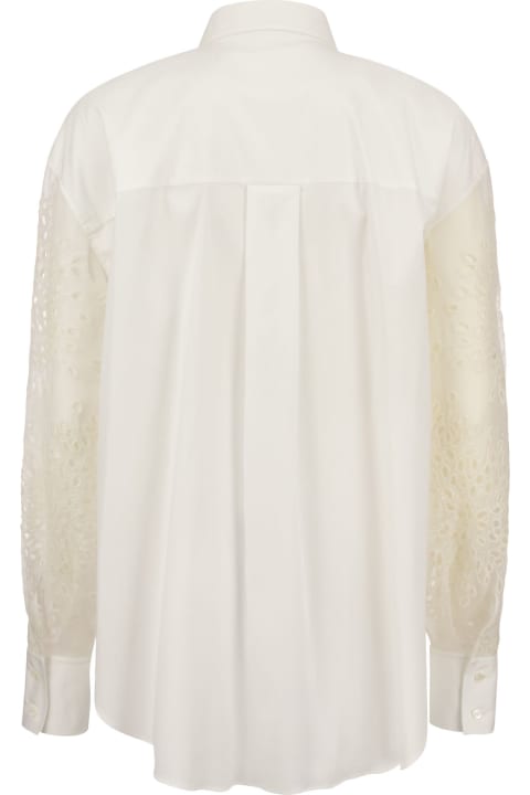 Fashion for Women Brunello Cucinelli Stretch Cotton Poplin Shirt With Crispy Silk Broderie Anglaise Sleeve