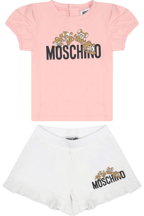 Fashion for Baby Boys Moschino Multicolor Tracksuit For Baby Girl With Teddy Bear And Logo