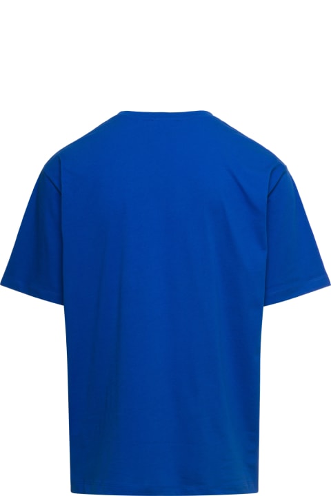 Blue Crewneck T-shirt With Contrasting Logo Print In Cotton Man Balmain