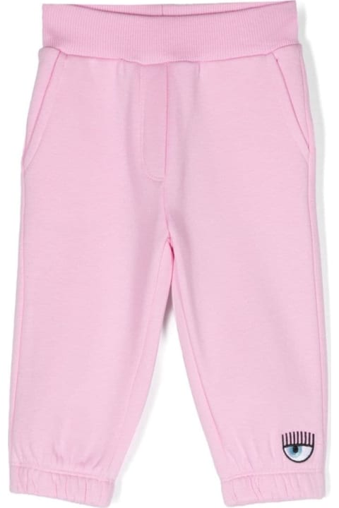 Bottoms for Baby Boys Chiara Ferragni Pink Jogger Pants With Logo Patch In Cotton Blend Baby
