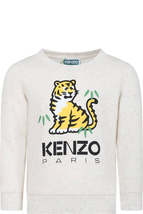 ボーイズ Kenzo Kidsのニットウェア＆スウェットシャツ Kenzo Kids Ivory Sweatshirt For Kids With Tiger And Logo