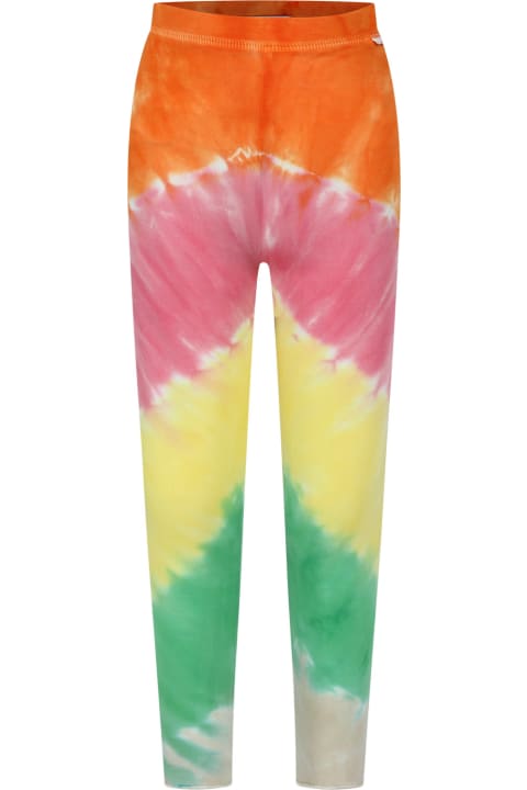 Molo Bottoms for Girls Molo Orange Leggings For Girl With Tie-dye Print