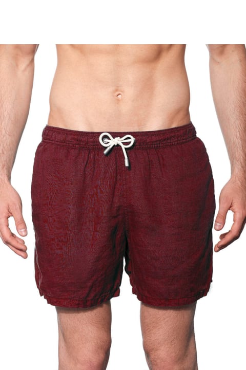 Homeware MC2 Saint Barth Solid Bordeaux Mid-length Linen Swim Shorts
