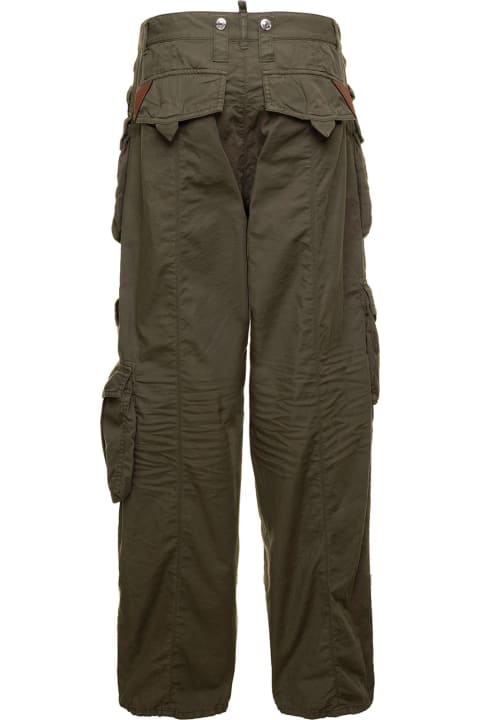 ウィメンズ Dsquared2のパンツ＆ショーツ Dsquared2 Military Green Low Waisted Cargo Pants With Branded Buttons In Stretch Cotton Woman