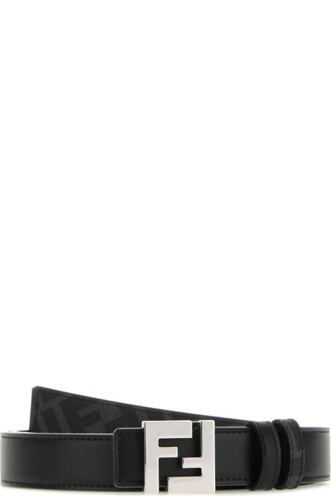 Fendi for Men Fendi Black Leather Ff Squared Reversible Belt
