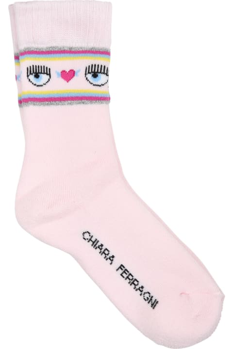 Chiara Ferragni for Men Chiara Ferragni Pink Socks For Girl With Flirting Eyes And Hearts