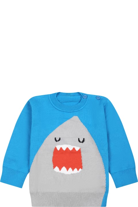 Topwear for Baby Boys Stella McCartney Kids Light Blue Sweater For Baby Boy With Shark
