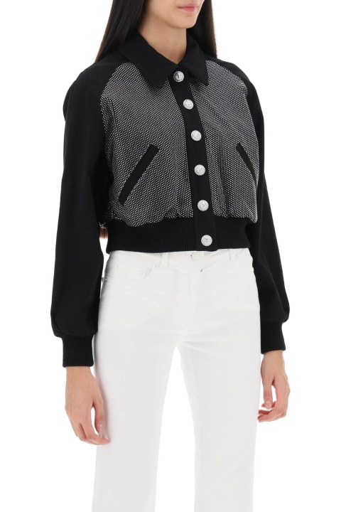 Balmain Clothing for Women Balmain Denim Blouson Jacket With Rhinestones