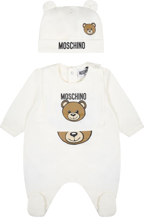 ベビーボーイズ Moschinoのボディスーツ＆セットアップ Moschino White Set For Babies With Teddy Bear