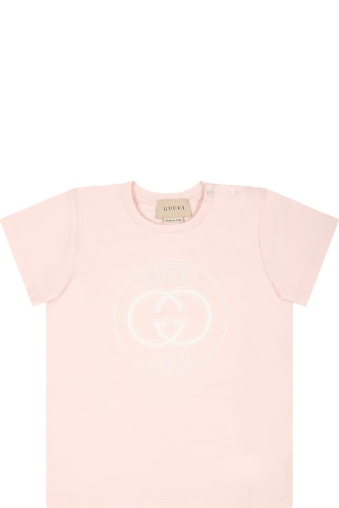 ベビーボーイズ Gucciのトップス Gucci Pink T-shirt For Baby Girl With Logo Gucci 1921